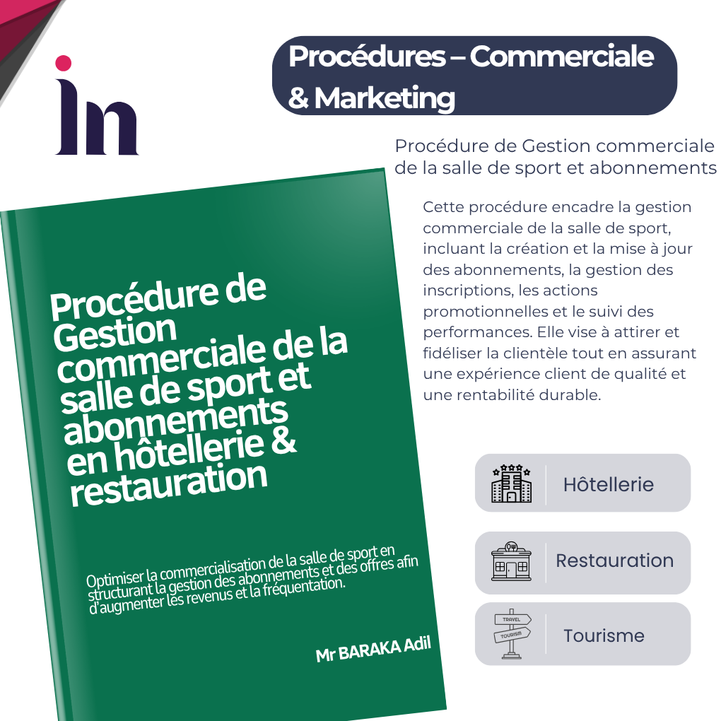 Procédure de Gestion commerciale de la salle de sport et abonnements en hôtellerie & restauration