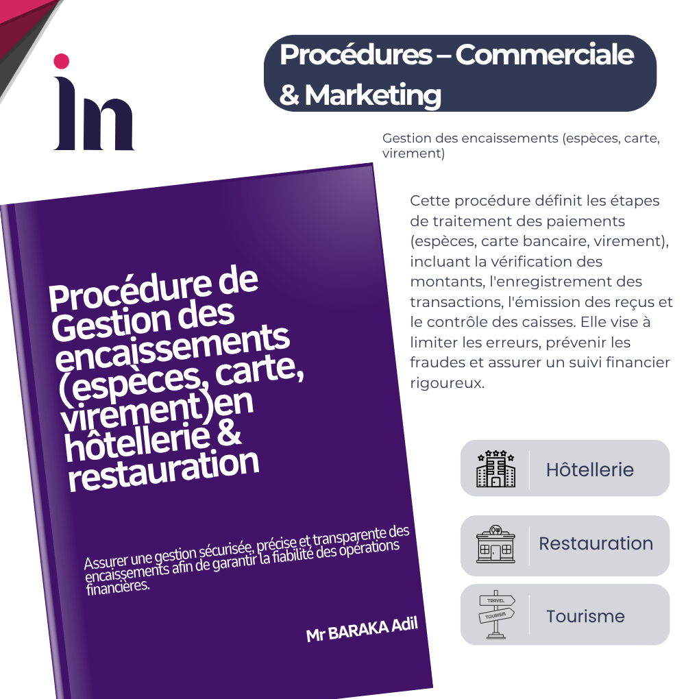 Procédure de Gestion des encaissements (espèces, carte, virement)en hôtellerie & restauration