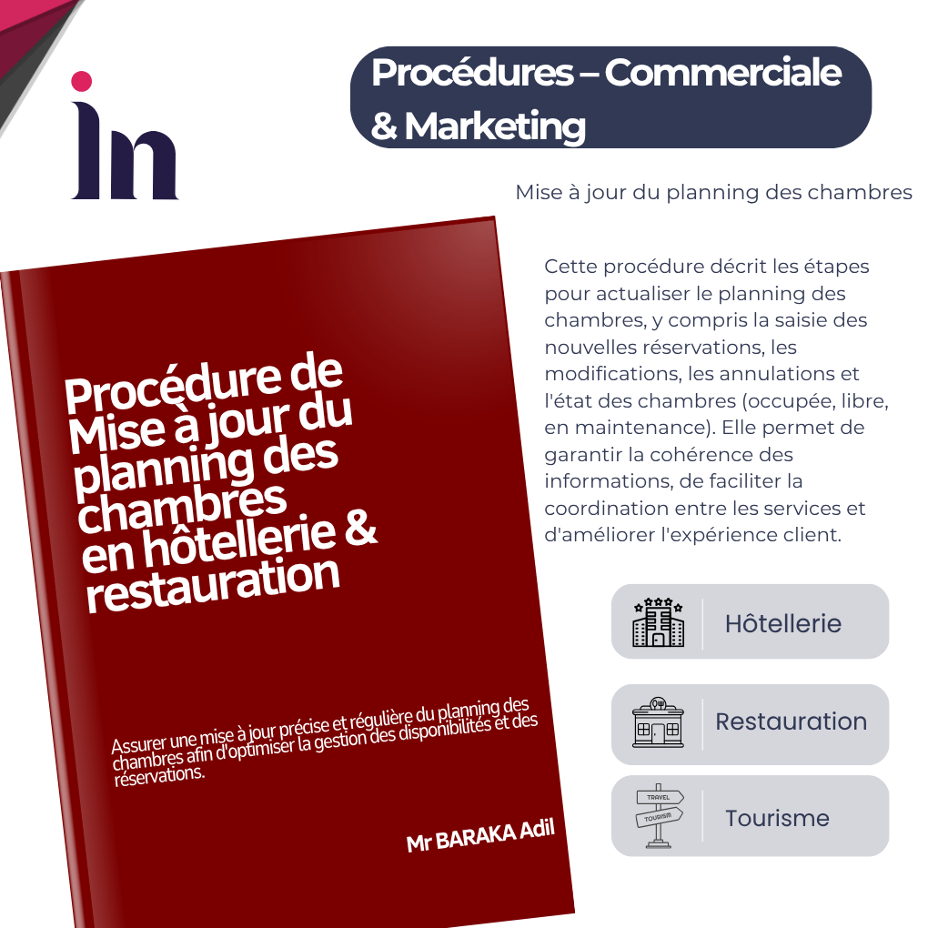 Procédure de Mise à jour du planning des chambres en hôtellerie & restauration