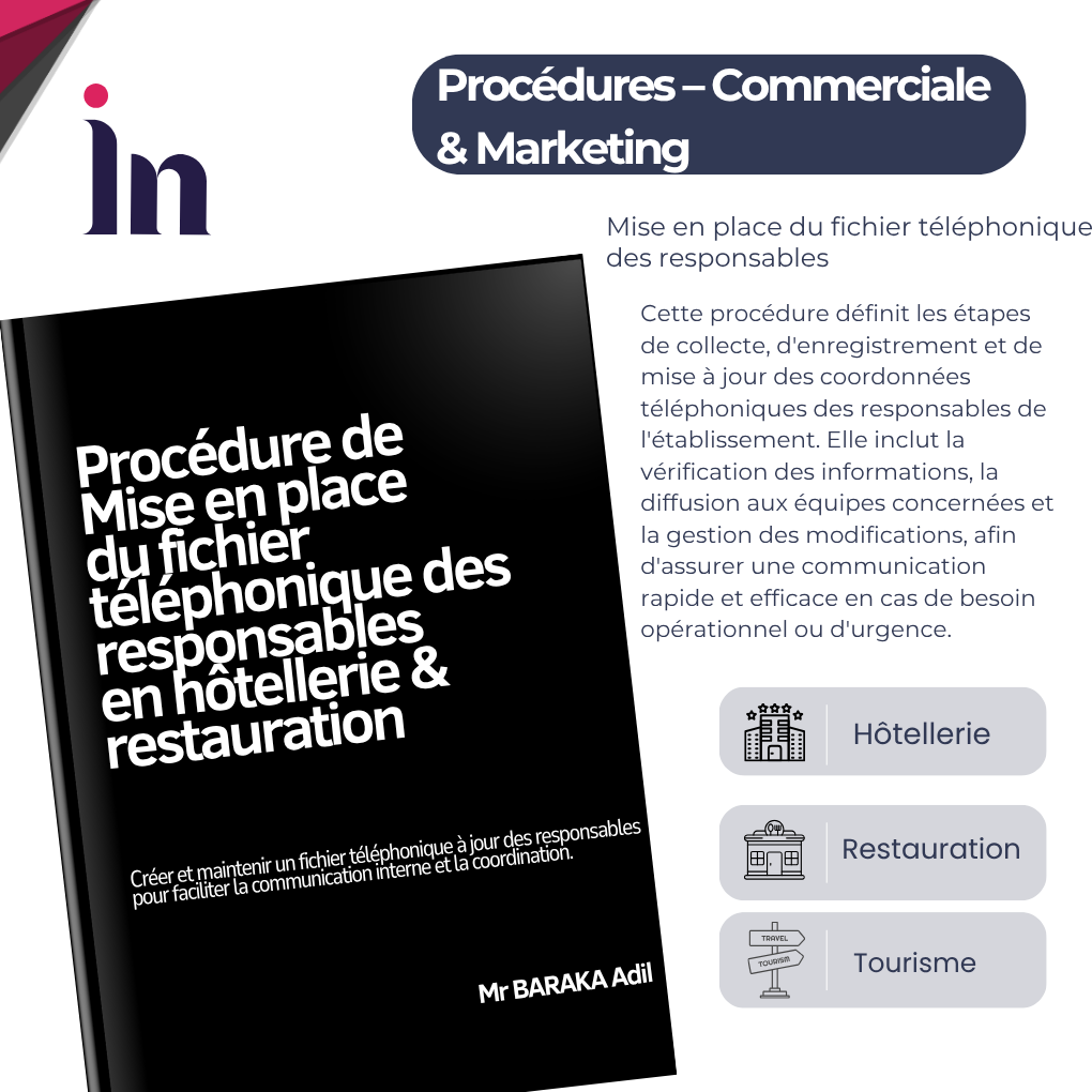 Procédure de Mise en place du fichier téléphonique des responsables en hôtellerie & restauration
