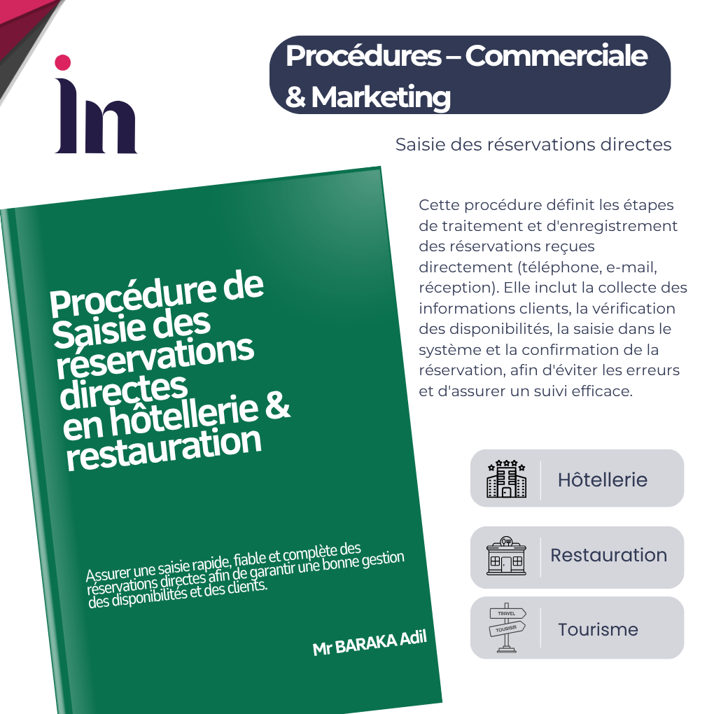 Procédure de Saisie des réservations directes en hôtellerie & restauration