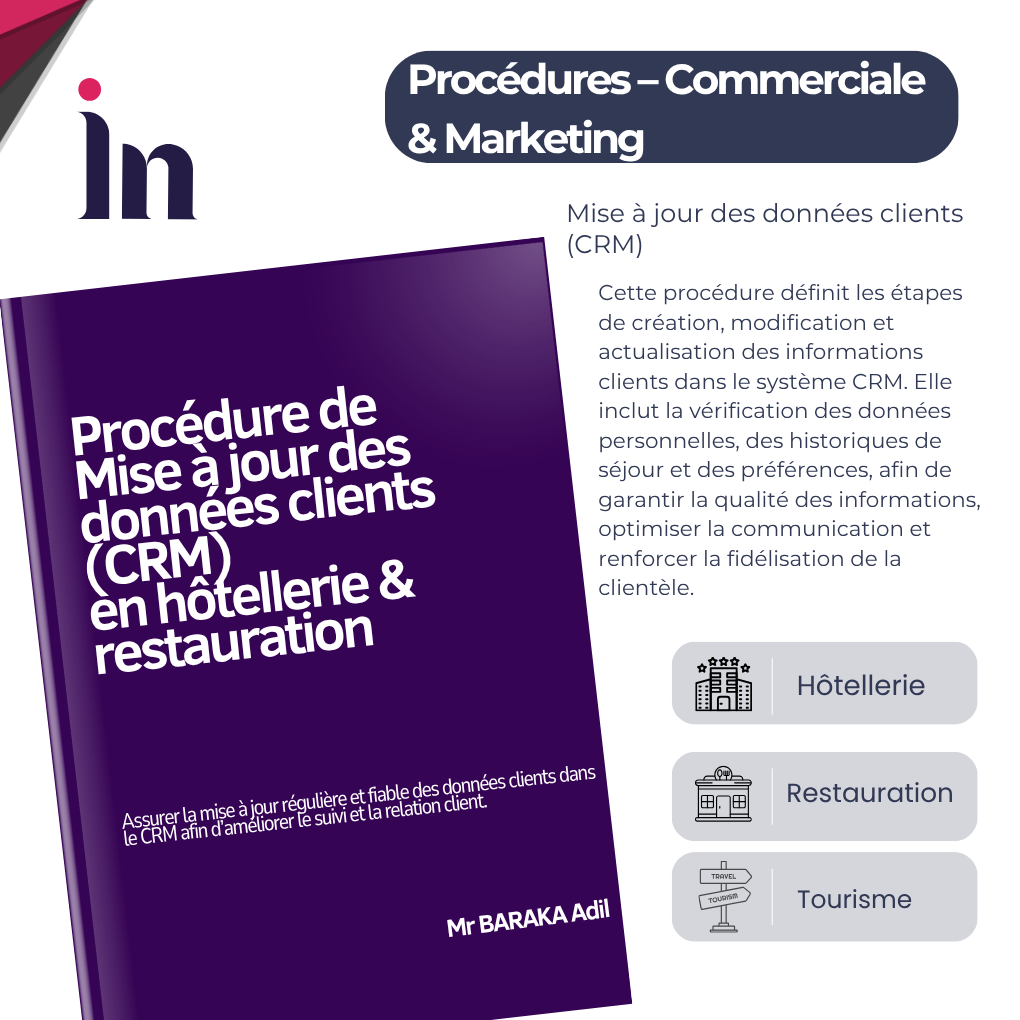 Procédure de Mise à jour des données clients (CRM) en hôtellerie & restauration