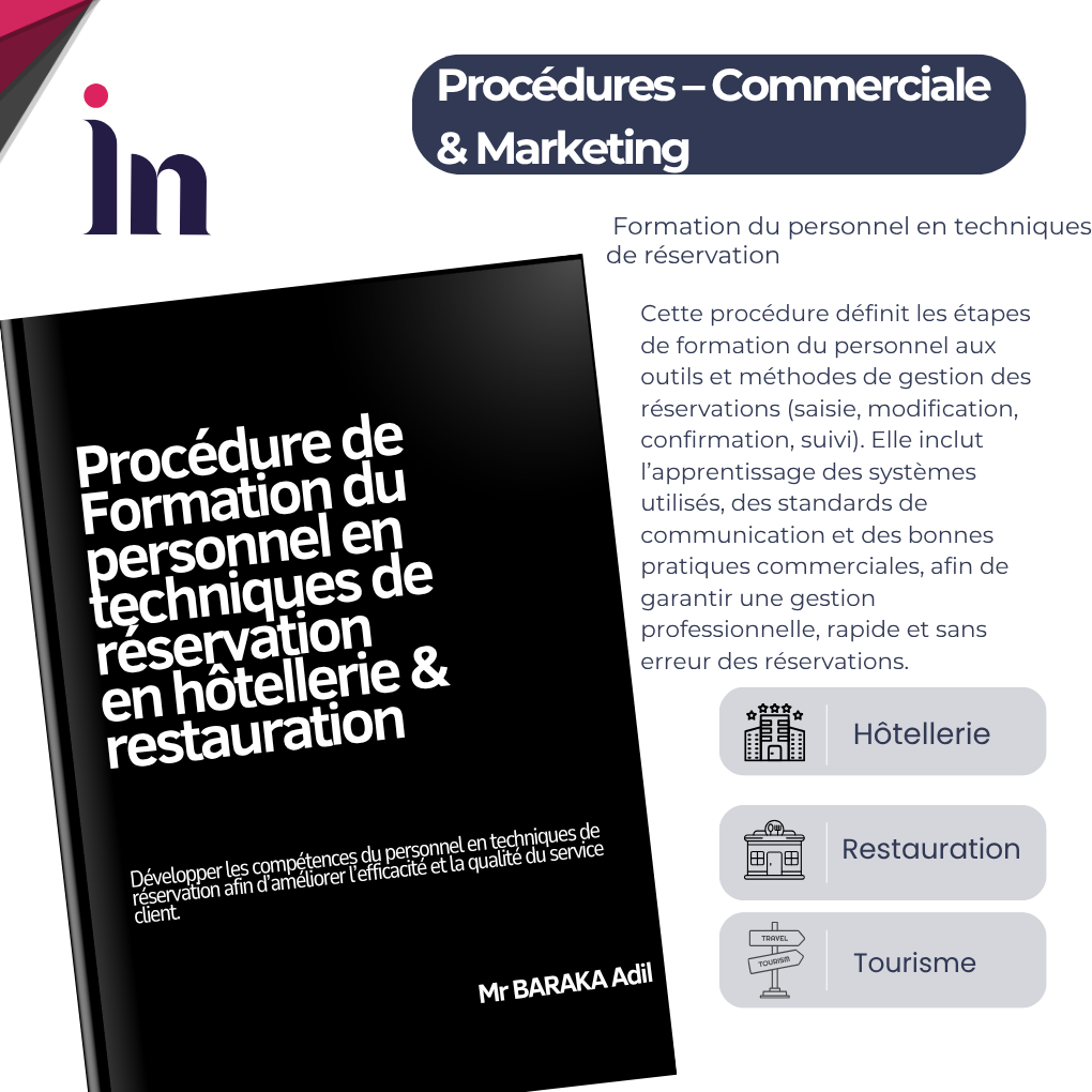 Procédure de Formation du personnel en techniques de réservation en hôtellerie & restauration
