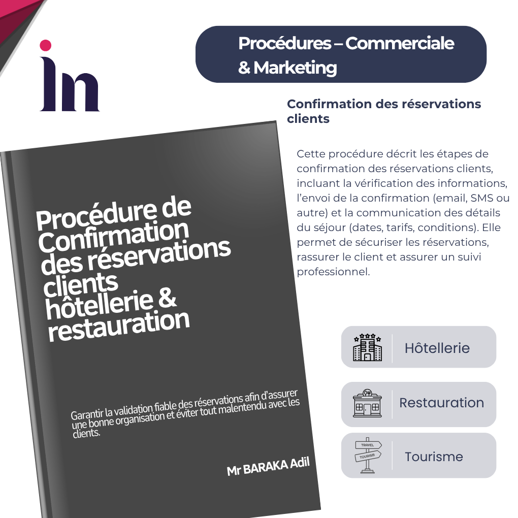 Procédure de Confirmation des réservations clients en hôtellerie & restauration