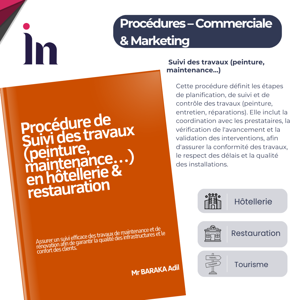 Procédure de Suivi des travaux (peinture, maintenance…) en hôtellerie & restauration