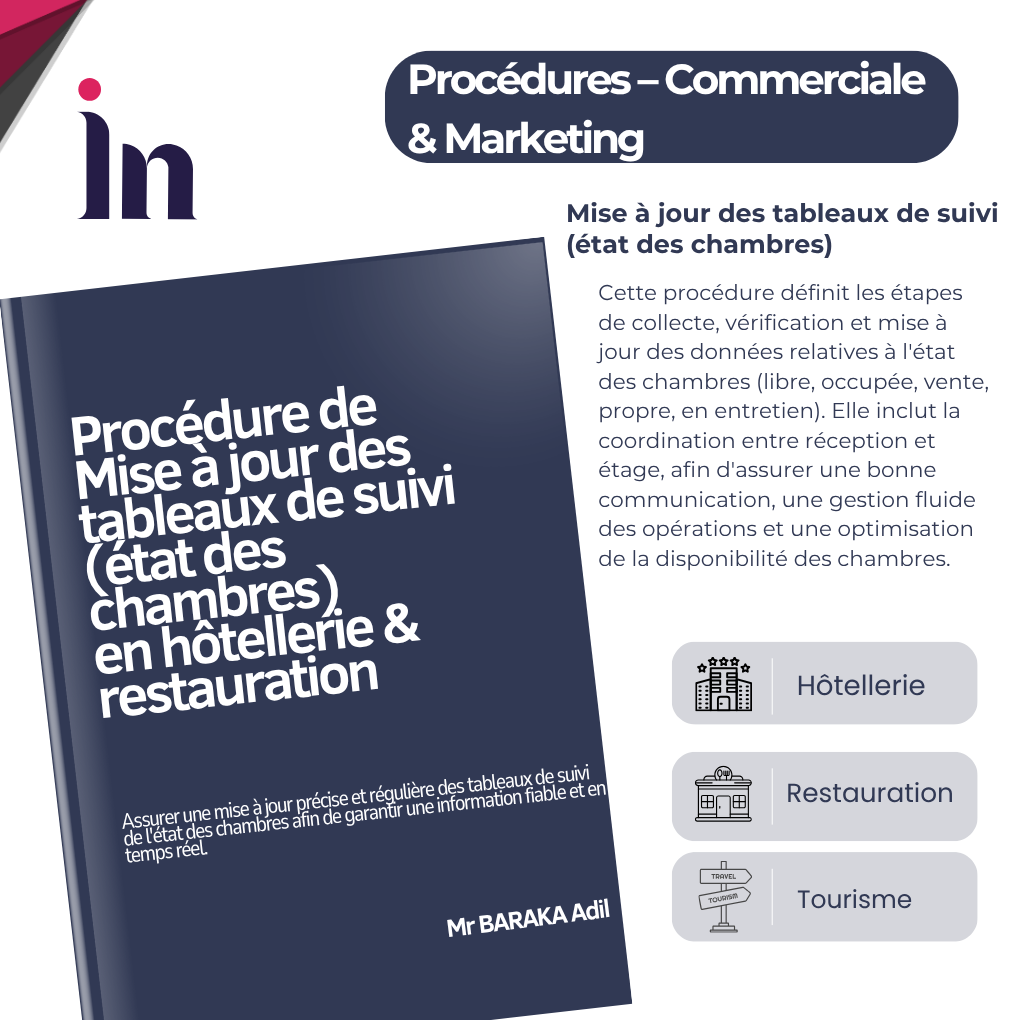 Procédure de Mise à jour des tableaux de suivi (état des chambres) en hôtellerie & restauratio