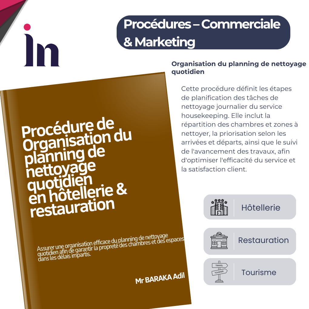 Procédure de Organisation du planning de nettoyage quotidien en hôtellerie & restauration