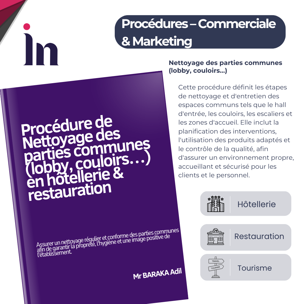 Procédure de Nettoyage des parties communes (lobby, couloirs…)en hôtellerie & restauration