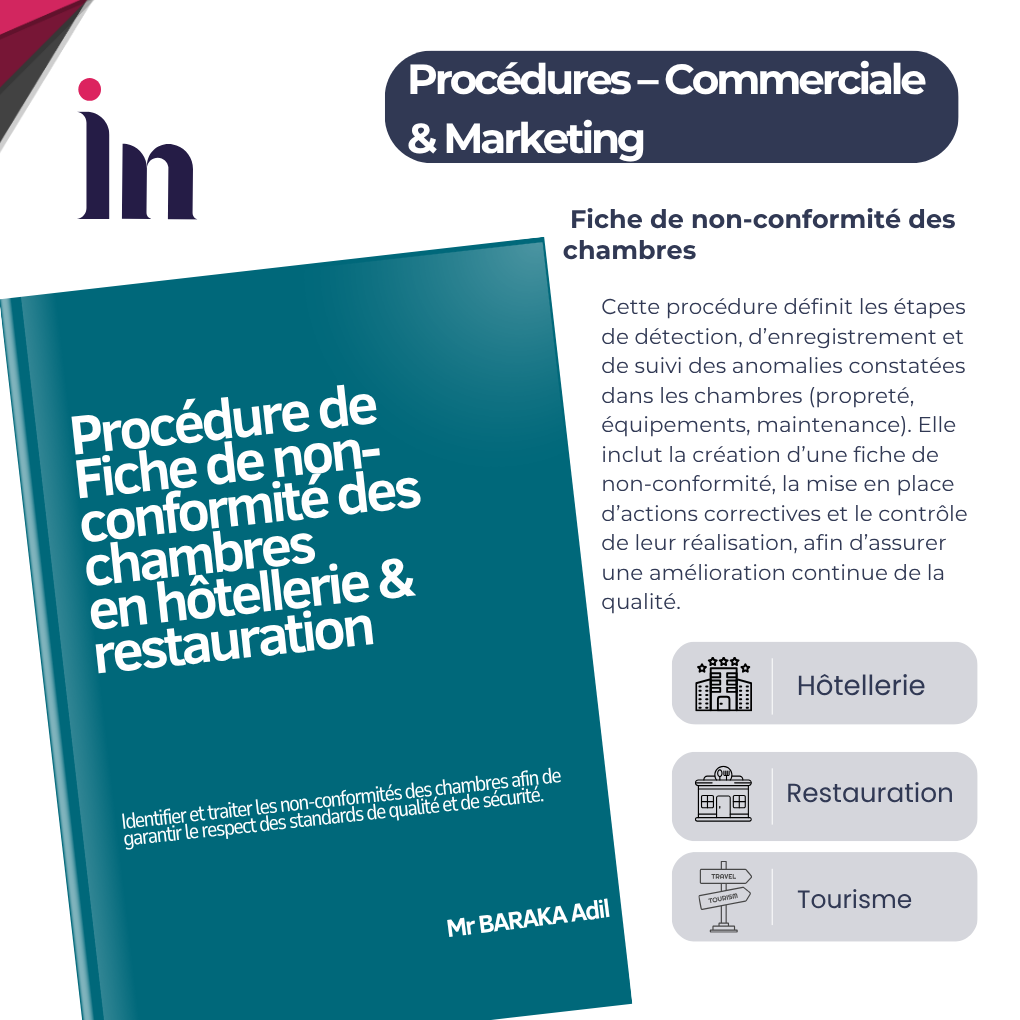 Procédure de   Fiche de non-conformité des chambres en hôtellerie & restauration