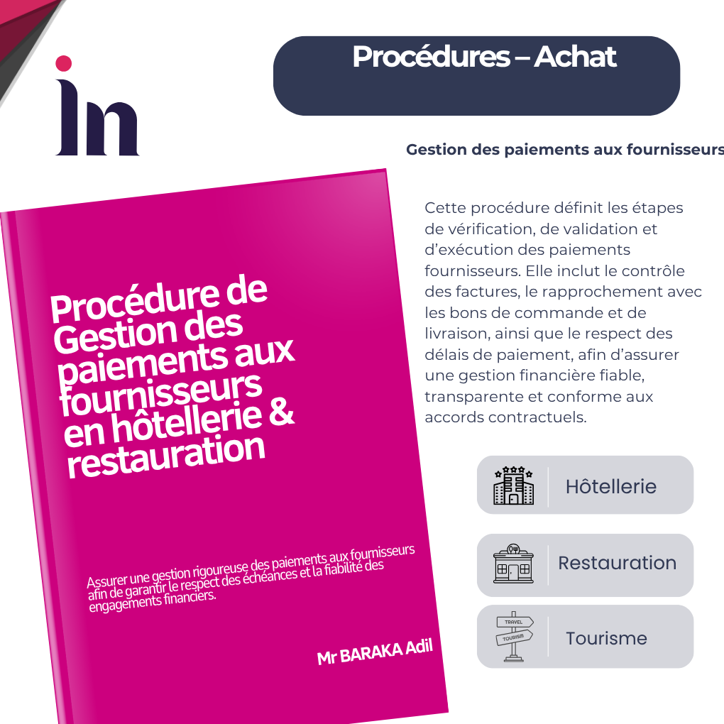 Procédure de gestion des paiements aux fournisseurs en hôtellerie & restauration