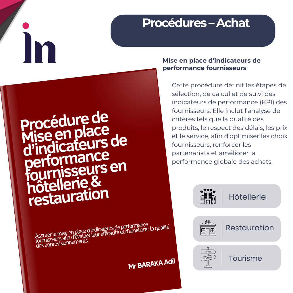 Procédure de mise en place d'indicateurs de performance fournisseurs en hôtellerie & restauration