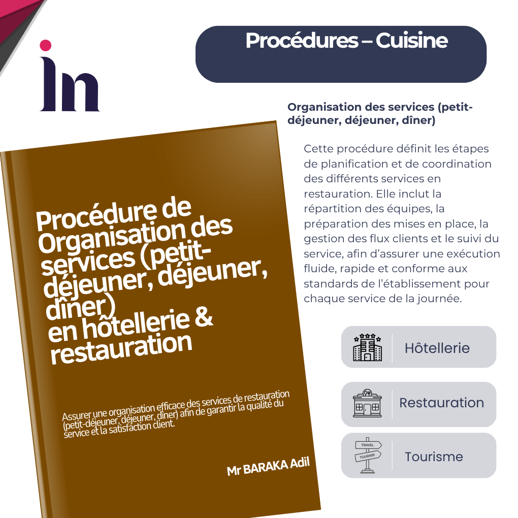 Procédure d'organisation des services (petit-déjeuner, déjeuner, dîner) en hôtellerie & restauration