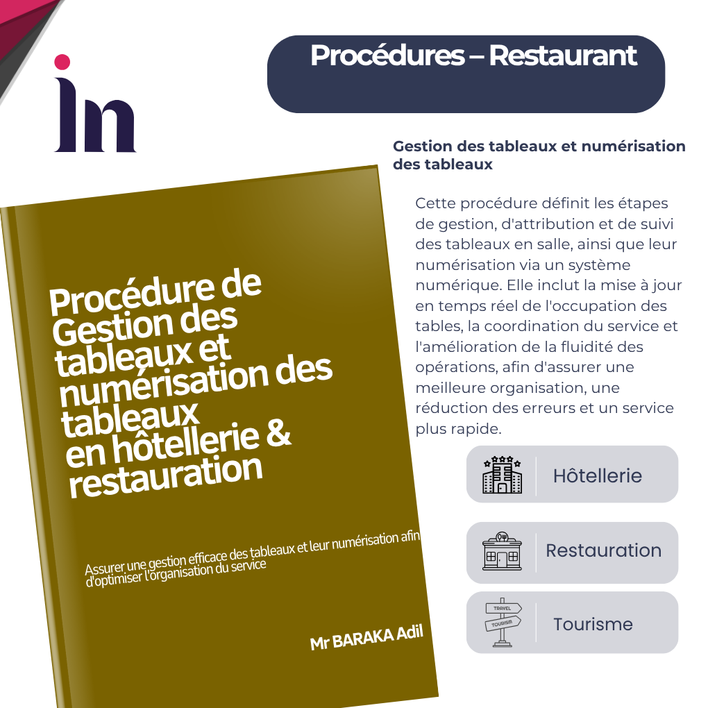 Procédure de gestion des tableaux et numérisation des tableaux en hôtellerie & restauration