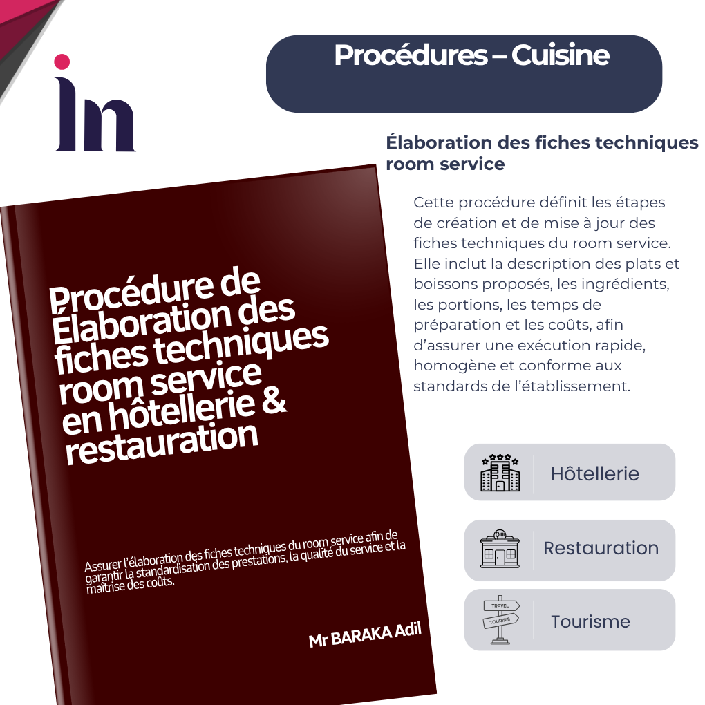 Procédure d'élaboration des fiches techniques Room Service en hôtellerie & restauration